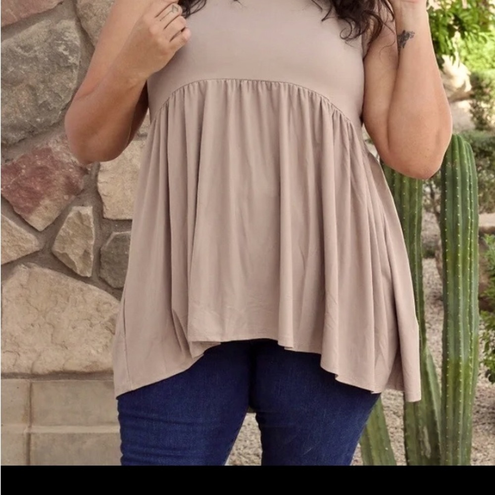 Plus size womens buttery soft taupe babydoll tank tunic shirt dress